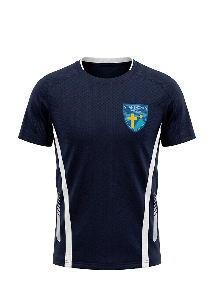 St Anthony's School Pahiatua PE Tee Navy/White